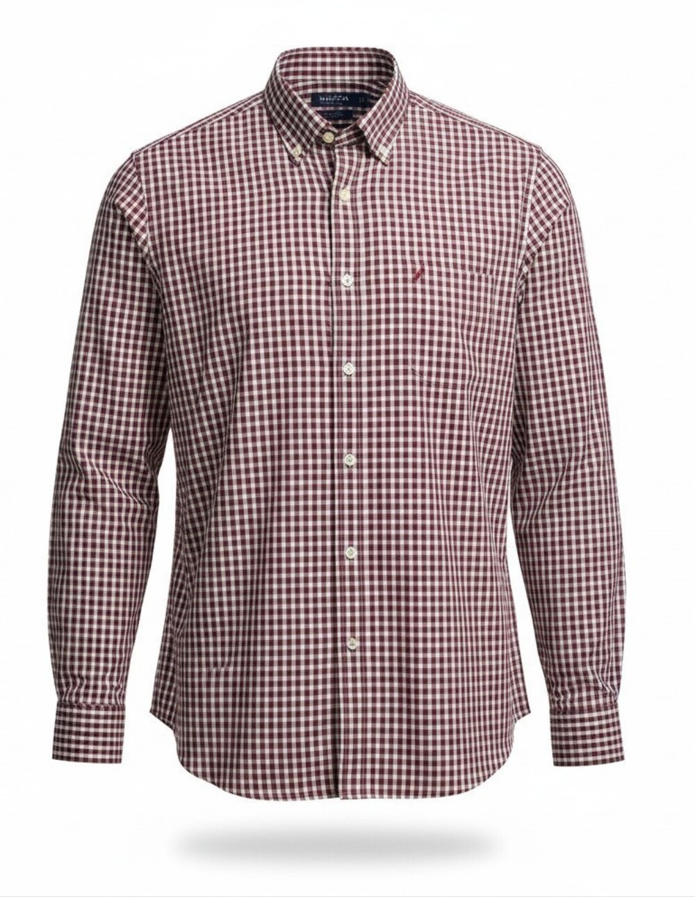 Nautica Men's Red and White Gingham Button-Down Shirt